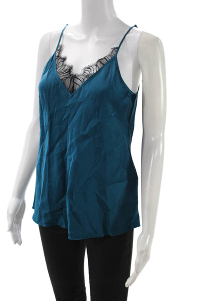 The Kooples Women Tank Blue Viscose V Neck Spaghetti Strap Solid Size 3