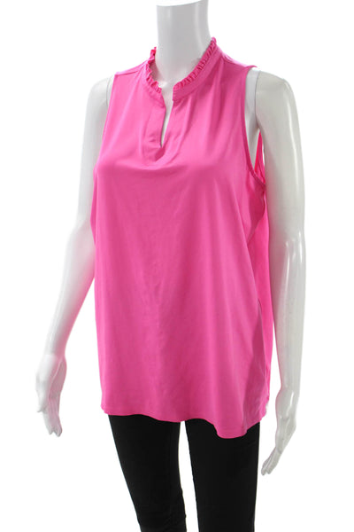 JoFit Women Basic Sleeveless Collared Tank Pink Polyester Size XL