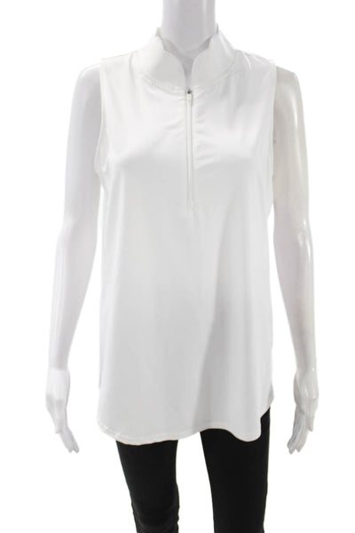 JoFit Womens Basic Mock Neck Sleeveless Tank White Zip Polyester Size XL
