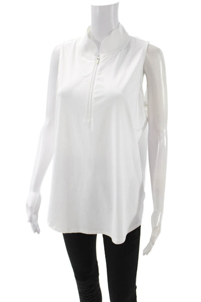 JoFit Womens Basic Mock Neck Sleeveless Tank White Zip Polyester Size XL