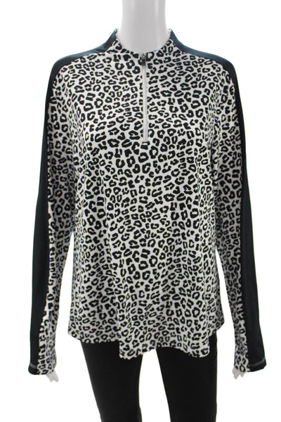 Tail Womens Black Animal Print Mock Neck Long Sleeve Pullover Top Zip Size XL