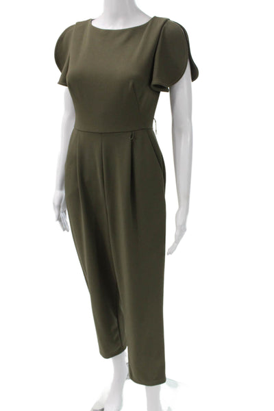 Calvin Klein Womens Jumpsuit Green Boat Neck Short Sleeve Zip Polyester Size 2