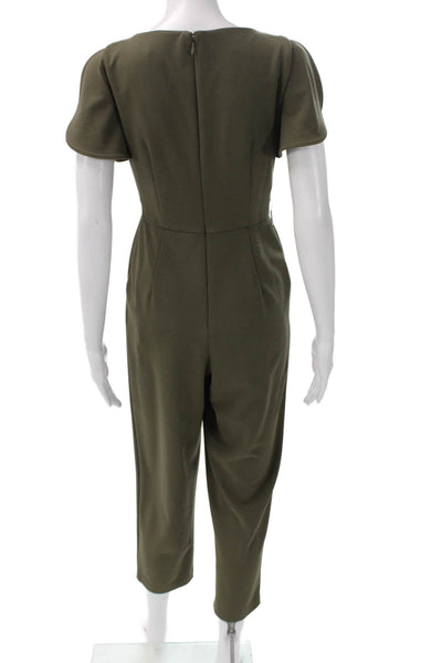 Calvin Klein Womens Jumpsuit Green Boat Neck Short Sleeve Zip Polyester Size 2