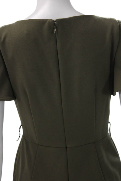 Calvin Klein Womens Jumpsuit Green Boat Neck Short Sleeve Zip Polyester Size 2