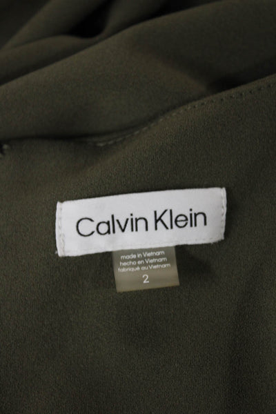 Calvin Klein Womens Jumpsuit Green Boat Neck Short Sleeve Zip Polyester Size 2
