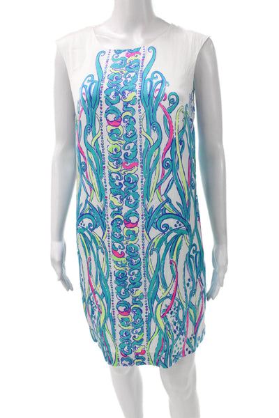 Lilly Pulitzer Womens White Abstract Shift Dress Sleeveless Zip Short Size S