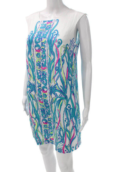 Lilly Pulitzer Womens White Abstract Shift Dress Sleeveless Zip Short Size S