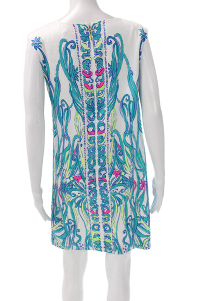 Lilly Pulitzer Womens White Abstract Shift Dress Sleeveless Zip Short Size S