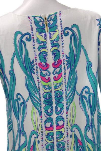 Lilly Pulitzer Womens White Abstract Shift Dress Sleeveless Zip Short Size S