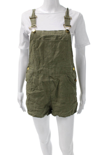 We Wore What Womens Linen Overall Jumpsuit Green Sleeveless Size XS
