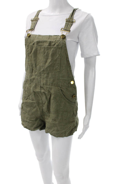We Wore What Womens Linen Overall Jumpsuit Green Sleeveless Size XS