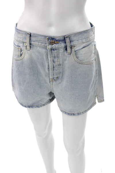 Etica Women Mom Shorts Blue Button Cotton Size 27