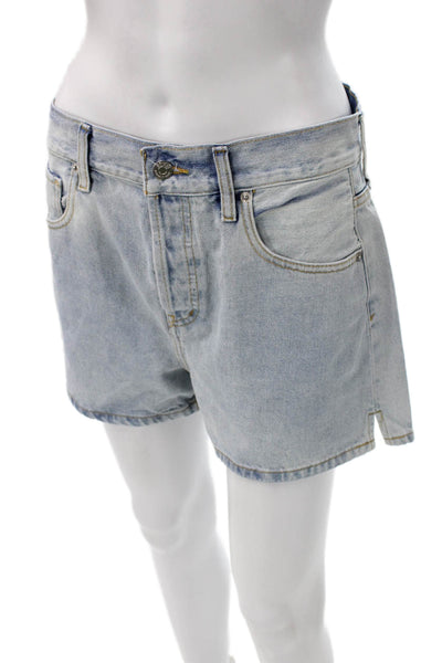 Etica Women Mom Shorts Blue Button Cotton Size 27