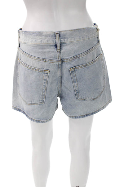 Etica Women Mom Shorts Blue Button Cotton Size 27
