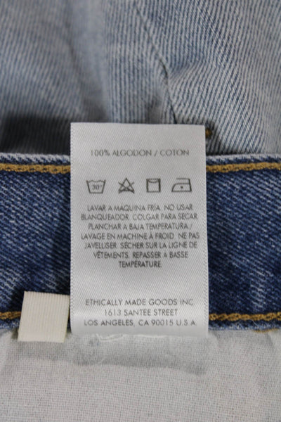 Etica Women Mom Shorts Blue Button Cotton Size 27