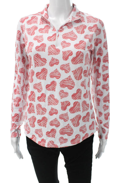 Ibkul Womens White Spotted Collared Zip Pullover Top Nylon Long Sleeve Size S