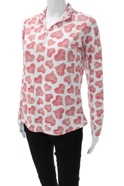 Ibkul Womens White Spotted Collared Zip Pullover Top Nylon Long Sleeve Size S