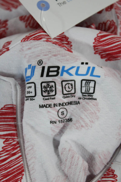 Ibkul Womens White Spotted Collared Zip Pullover Top Nylon Long Sleeve Size S