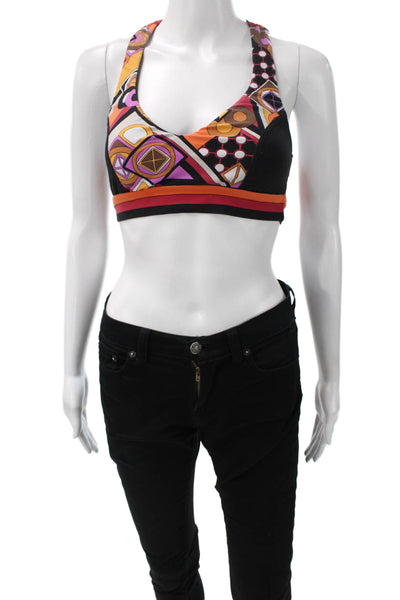 Trina Turk Womens V Neck Geometric Printed Sports Bra Black Multi Size Small