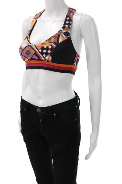 Trina Turk Womens V Neck Geometric Printed Sports Bra Black Multi Size Small