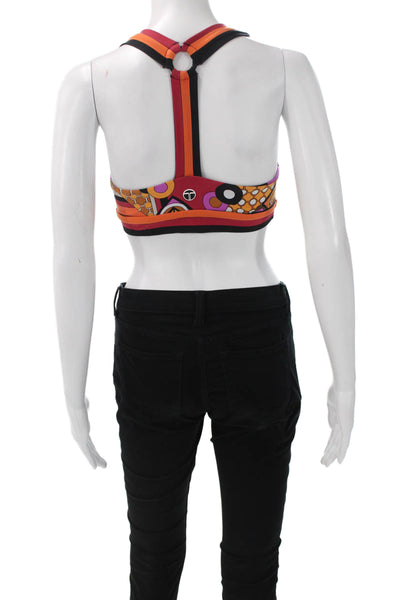 Trina Turk Womens V Neck Geometric Printed Sports Bra Black Multi Size Small