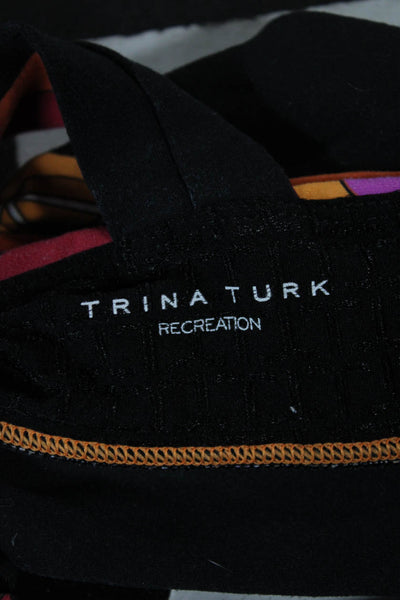 Trina Turk Womens V Neck Geometric Printed Sports Bra Black Multi Size Small