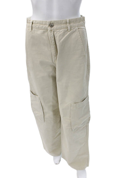 Zara Womens Cargo Pants Beige Cotton 32in Inseam Size 2