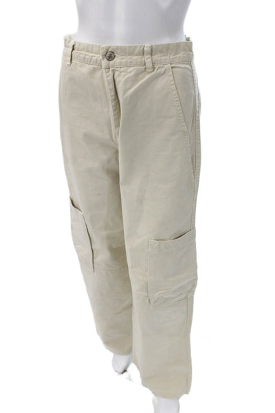 Zara Womens Cargo Pants Beige Cotton 32in Inseam Size 2