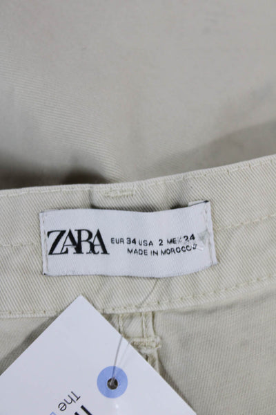 Zara Womens Cargo Pants Beige Cotton 32in Inseam Size 2
