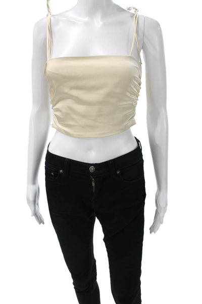 Zara Women Camisole Beige Square Neck Polyester Blend Sleeveless Size S