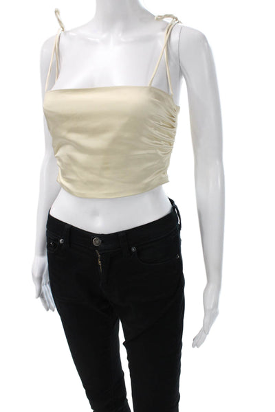 Zara Women Camisole Beige Square Neck Polyester Blend Sleeveless Size S