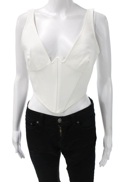 Bardot Womens Cropped V-Neck Tank White Polyester Zip Size 6