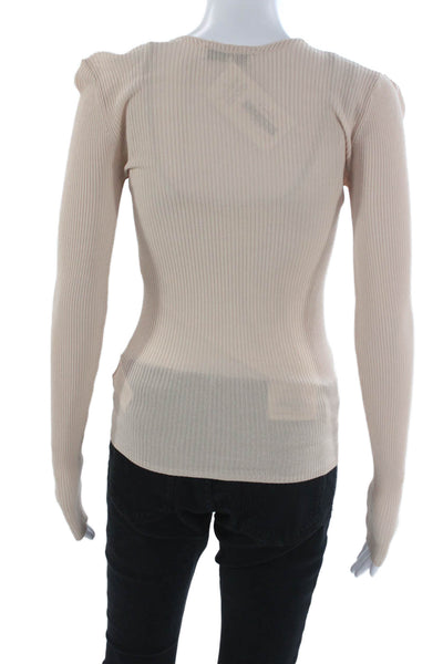 Sandro Womens Basic V-Neck Long Sleeve Viscose T-Shirt Beige Pullover Size S