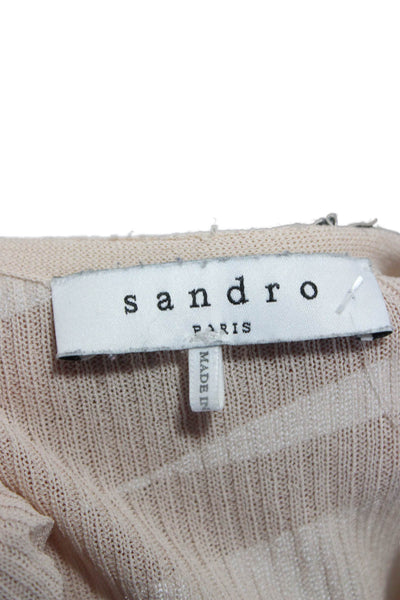 Sandro Womens Basic V-Neck Long Sleeve Viscose T-Shirt Beige Pullover Size S