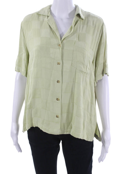 Pistola Womens Blouse Button-Up Collar Check Viscose Green Short Sleeve Size S