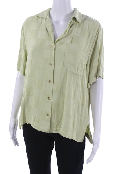 Pistola Womens Blouse Button-Up Collar Check Viscose Green Short Sleeve Size S