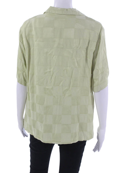 Pistola Womens Blouse Button-Up Collar Check Viscose Green Short Sleeve Size S
