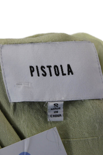 Pistola Womens Blouse Button-Up Collar Check Viscose Green Short Sleeve Size S