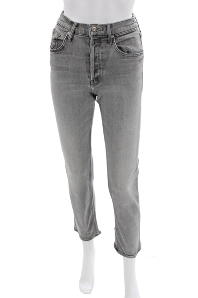 Mother Womens Cropped Gray Cotton Mid-Rise Jeans Size 26