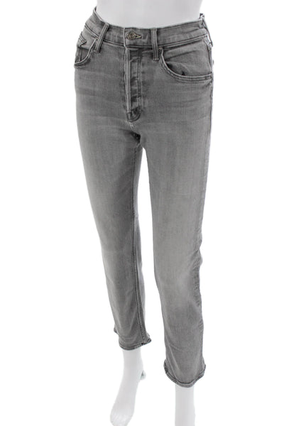 Mother Womens Cropped Gray Cotton Mid-Rise Jeans Size 26