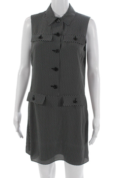 Theory Womens Shirt Dress Black Polka Dot Collared Sleeveless Mid Calf Size 4