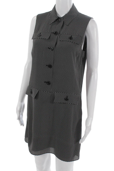 Theory Womens Shirt Dress Black Polka Dot Collared Sleeveless Mid Calf Size 4