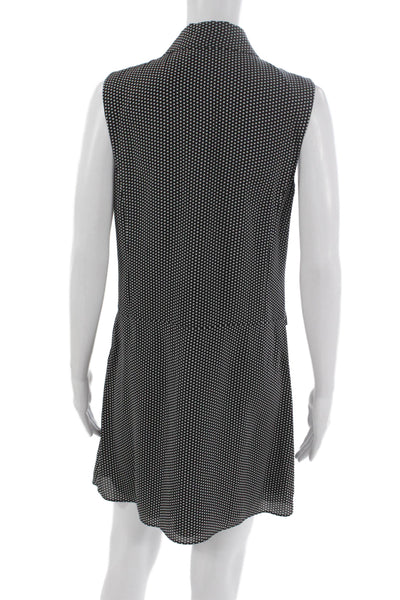 Theory Womens Shirt Dress Black Polka Dot Collared Sleeveless Mid Calf Size 4