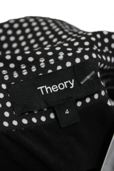 Theory Womens Shirt Dress Black Polka Dot Collared Sleeveless Mid Calf Size 4