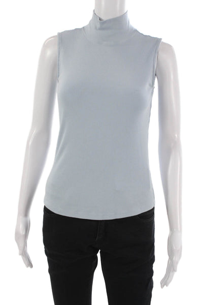 Elie Tahari Womens Mock Neck Sleeveless Tank Blue Pima Cotton Size S