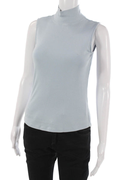 Elie Tahari Womens Mock Neck Sleeveless Tank Blue Pima Cotton Size S