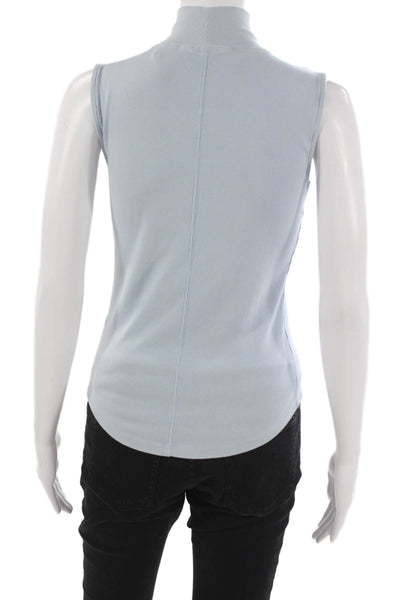 Elie Tahari Womens Mock Neck Sleeveless Tank Blue Pima Cotton Size S