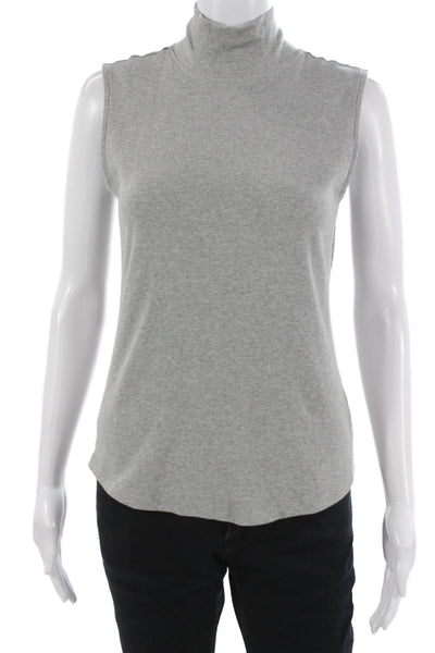 Elie Tahari Women Gray Pima Cotton Mock Neck Sleeveless Tank Size S