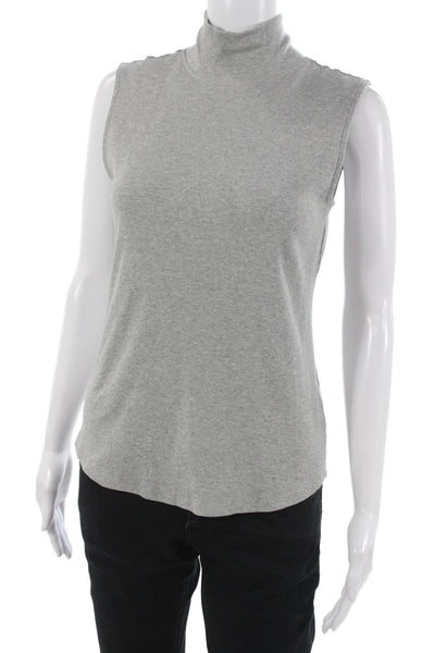 Elie Tahari Women Gray Pima Cotton Mock Neck Sleeveless Tank Size S