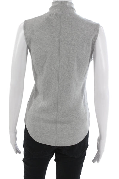 Elie Tahari Women Gray Pima Cotton Mock Neck Sleeveless Tank Size S